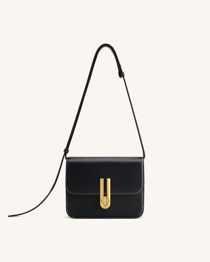 Evania Lock Pebbled Shoulder Bag - Black | JW PEI