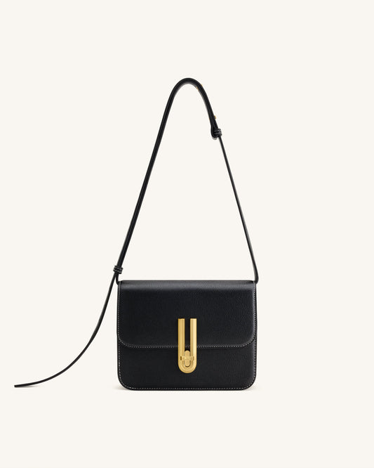 Evania Lock Pebbled Shoulder Bag - Black | JW PEI