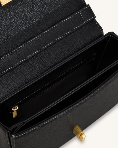 Evania Lock Pebbled Shoulder Bag - Black | JW PEI