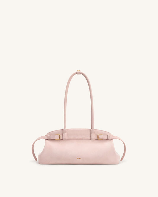 Arden Faux Suede Belt Detail East-West Shoulder Bag - Pink | JW PEI