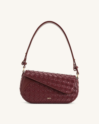 Addisyn Weave Texture Shoulder Bag - Burgundy | JW PEI