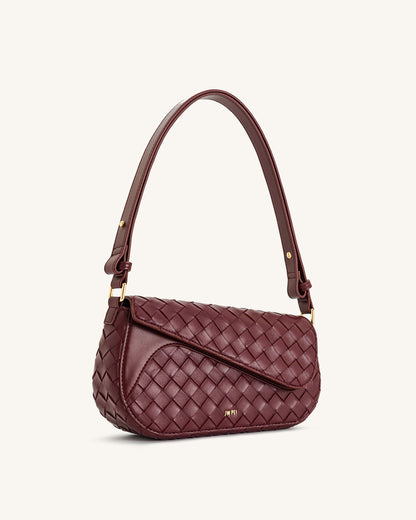 Addisyn Weave Texture Shoulder Bag - Burgundy | JW PEI