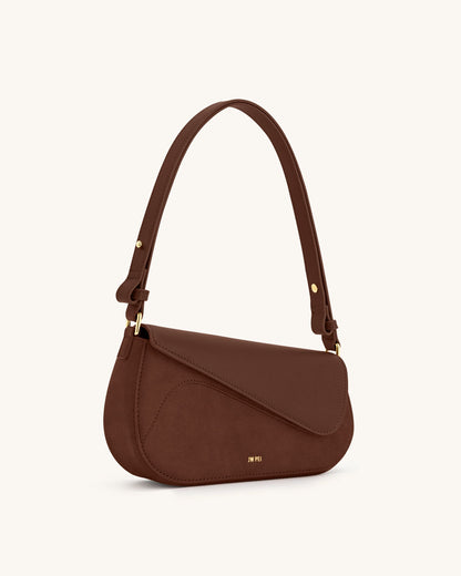 Addisyn Faux Suede Panel Shoulder Bag - Mocha Brown | JW PEI
