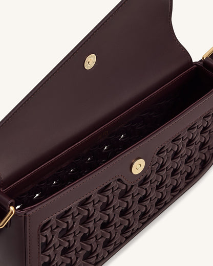 Addisyn Cutout Woven Shoulder Bag - Burgundy | JW PEI