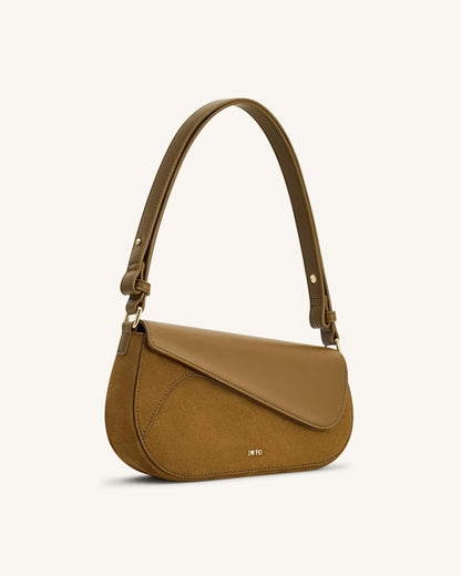 Addisyn Faux Suede Panel Shoulder Bag - Olive | JW PEI