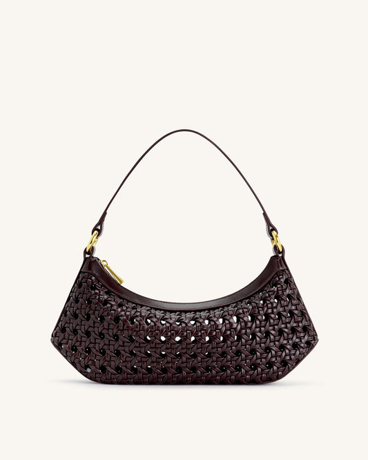 Lily Faux Bamboo Woven Shoulder Bag - Deep Claret | JW PEI