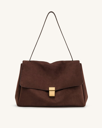 Hilary Faux Suede Shoulder Bag - Dark Brown | JW PEI