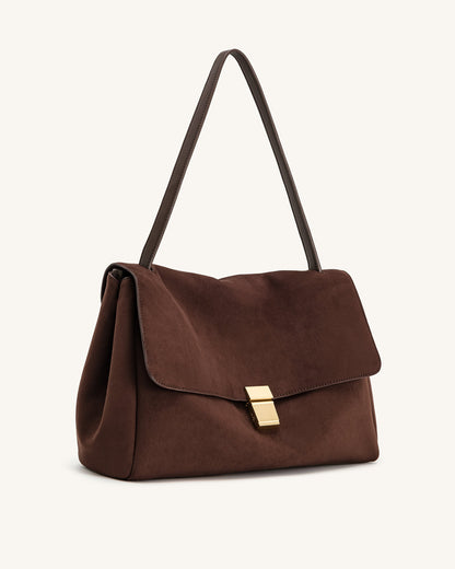 Hilary Faux Suede Shoulder Bag - Dark Brown | JW PEI