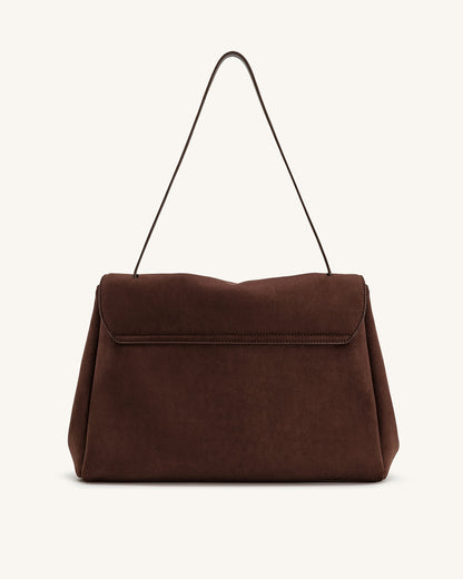 Hilary Faux Suede Shoulder Bag - Dark Brown | JW PEI