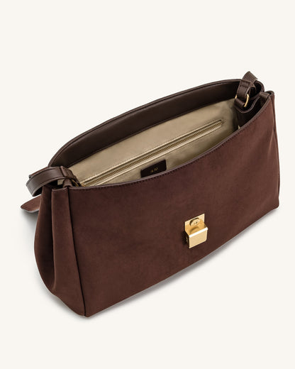 Hilary Faux Suede Shoulder Bag - Dark Brown | JW PEI