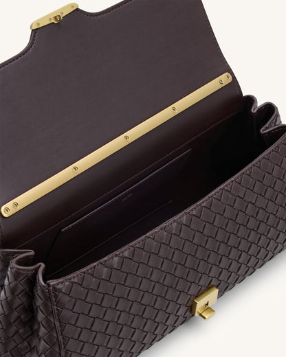 Eloise Woven Shoulder Bag - Dark Brown | JW PEI