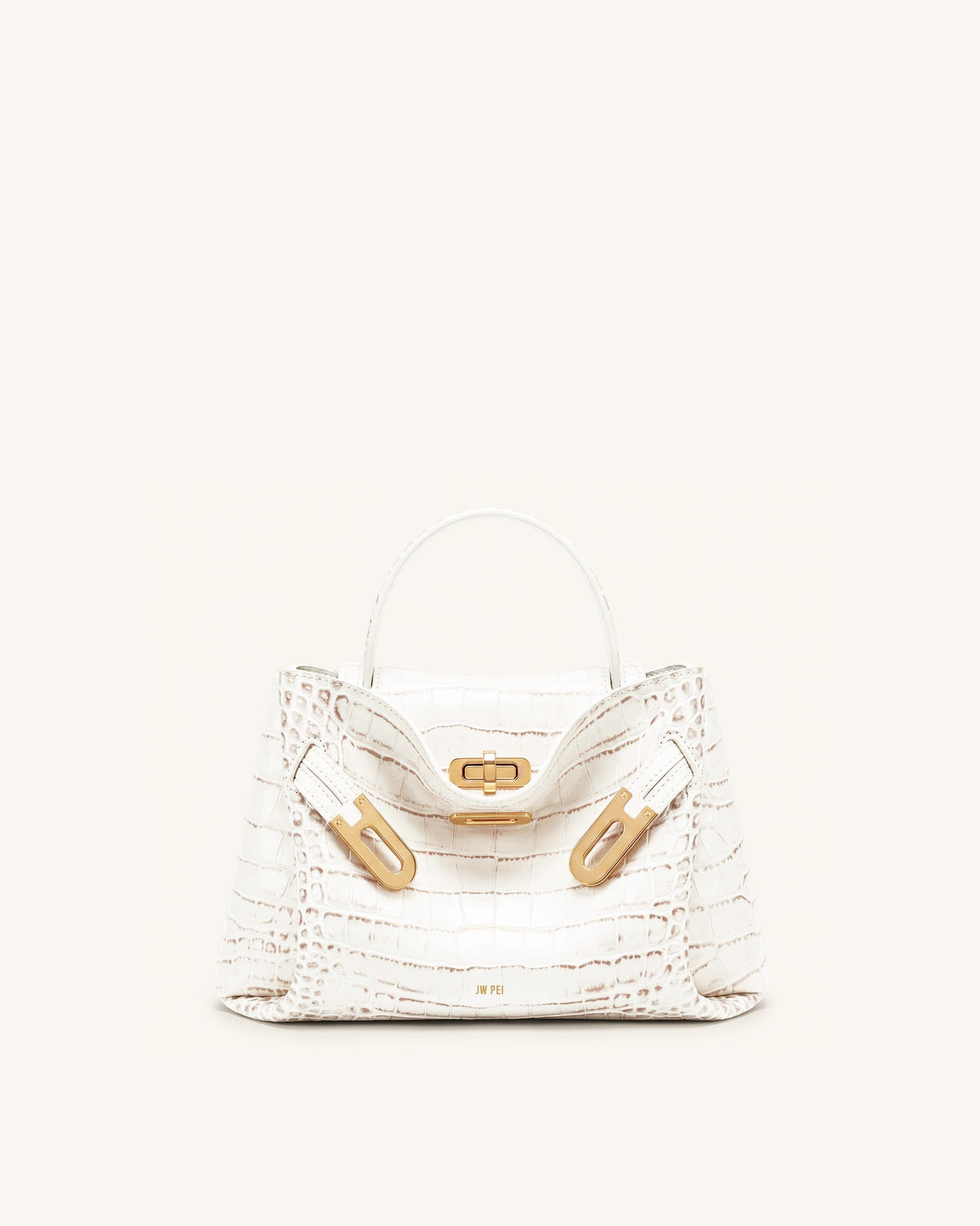 Rhea Small Double Buckle Shoulder Bag - White Croc | JW PEI