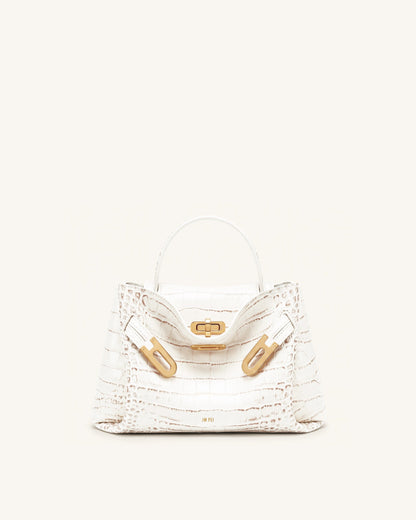 Rhea Small Double Buckle Shoulder Bag - White Croc | JW PEI
