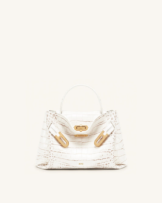Rhea Small Double Buckle Shoulder Bag - White Croc | JW PEI