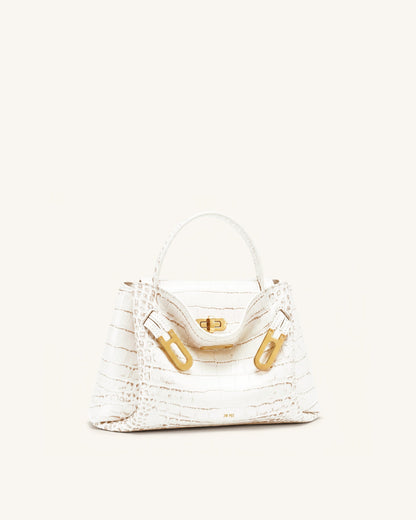 Rhea Small Double Buckle Shoulder Bag - White Croc | JW PEI