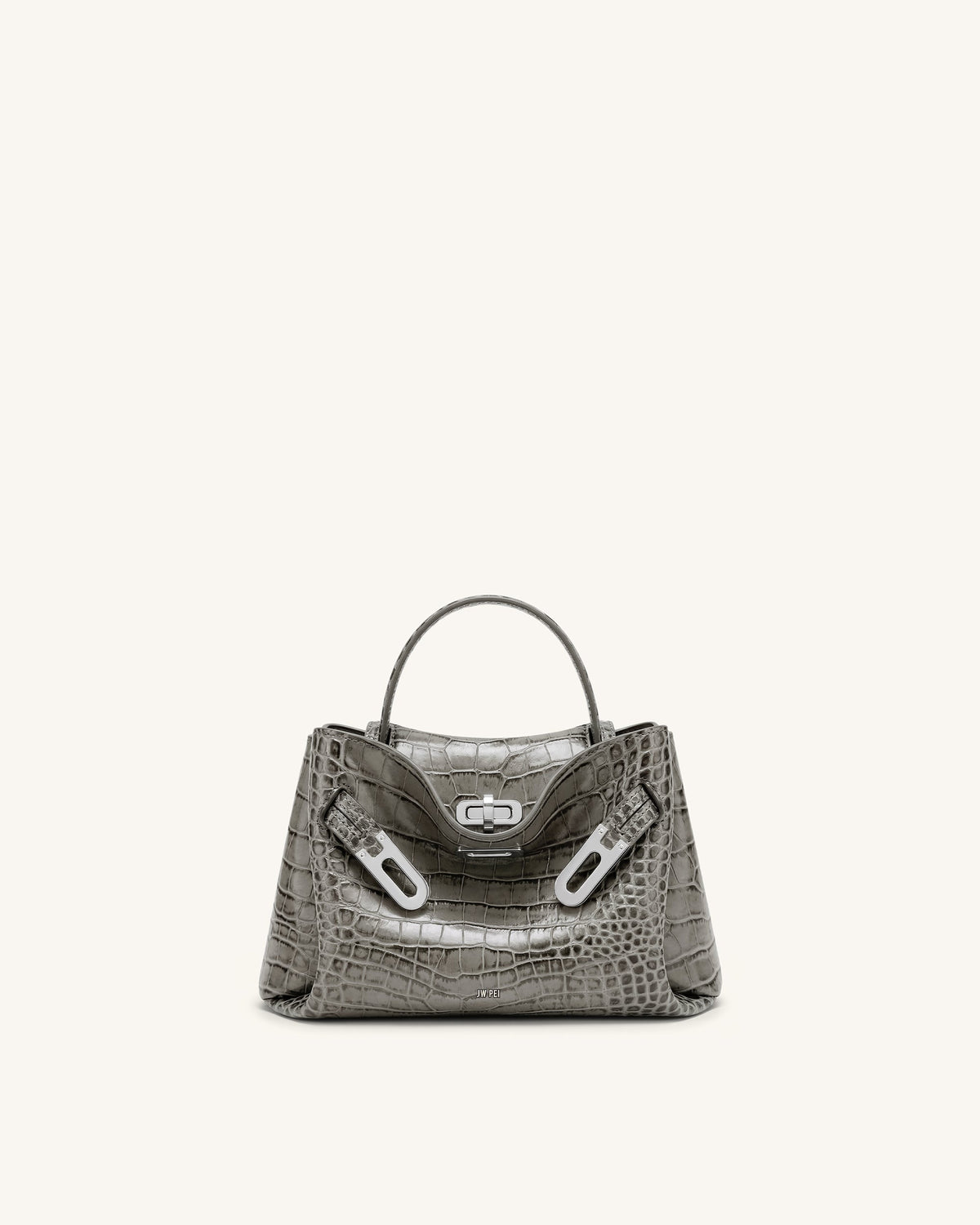 Rhea Small Double Buckle Shoulder Bag - Grey Croc | JW PEI