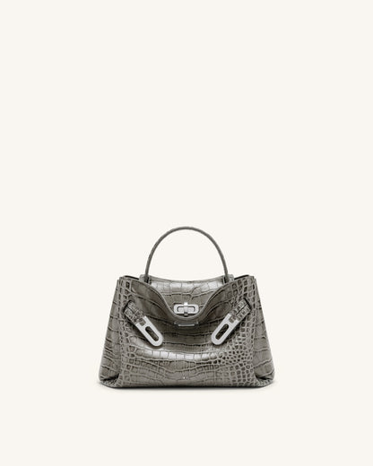 Rhea Small Double Buckle Shoulder Bag - Grey Croc | JW PEI