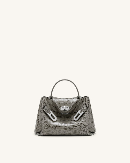 Rhea Small Double Buckle Shoulder Bag - Grey Croc | JW PEI