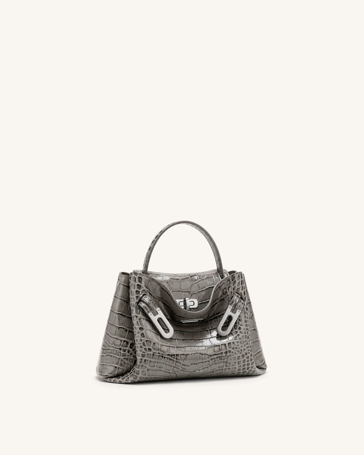 Rhea Small Double Buckle Shoulder Bag - Grey Croc | JW PEI