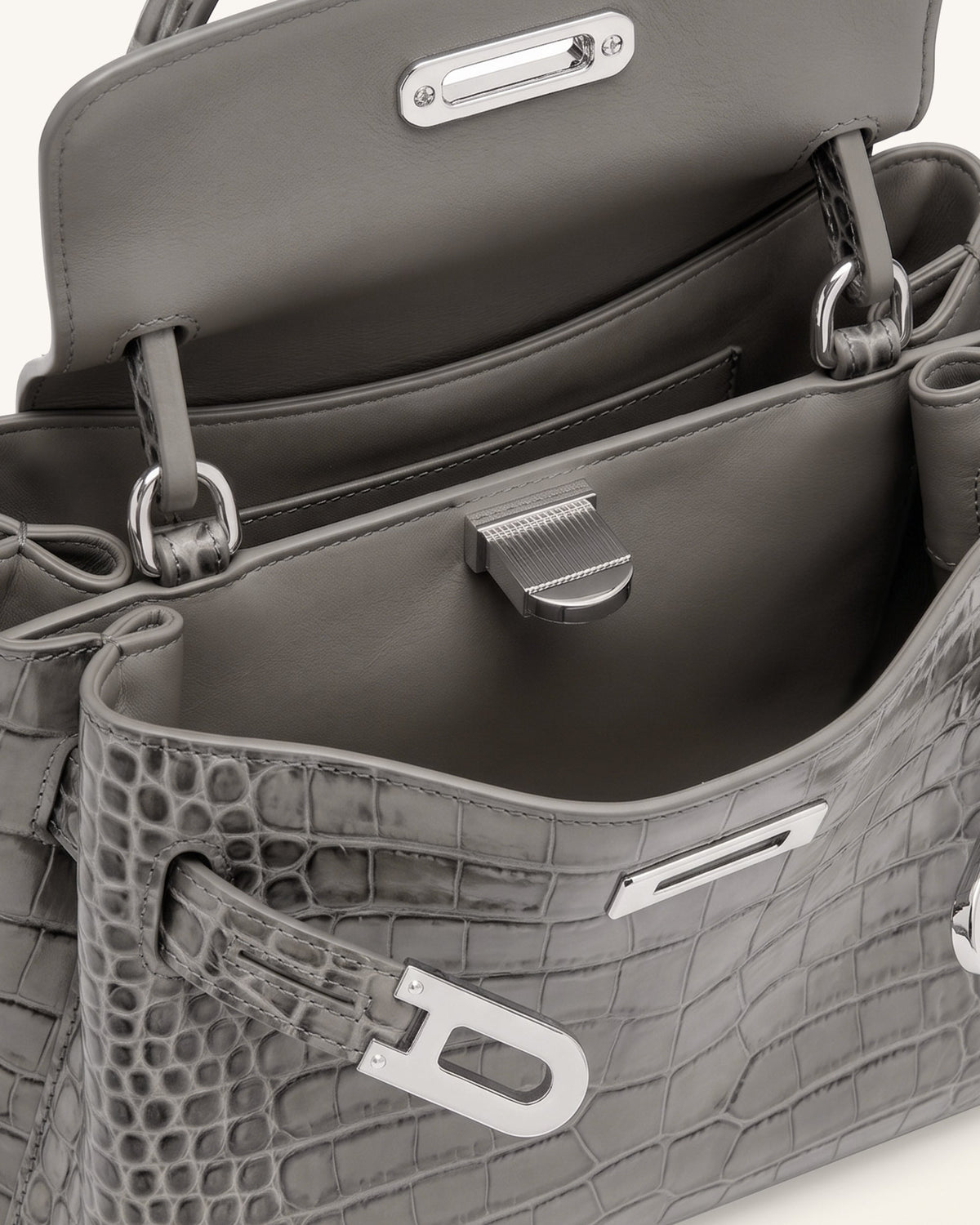 Rhea Small Double Buckle Shoulder Bag - Grey Croc | JW PEI