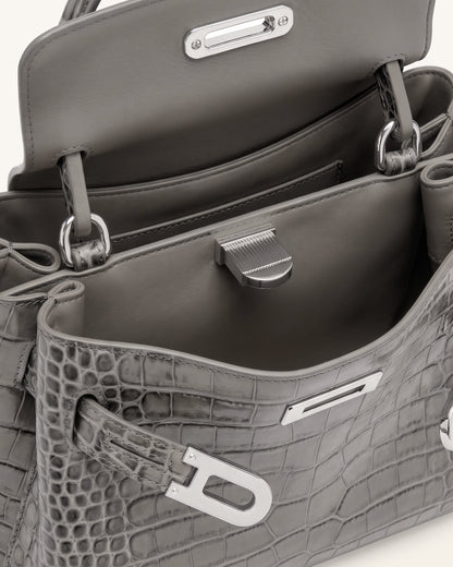 Rhea Small Double Buckle Shoulder Bag - Grey Croc | JW PEI