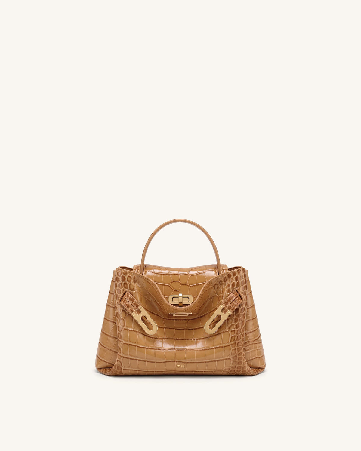 Rhea Small Double Buckle Shoulder Bag - Light Brown Croc | JW PEI