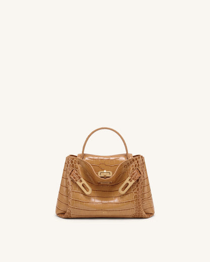 Rhea Small Double Buckle Shoulder Bag - Light Brown Croc | JW PEI