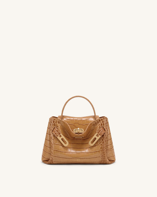 Rhea Small Double Buckle Shoulder Bag - Light Brown Croc | JW PEI
