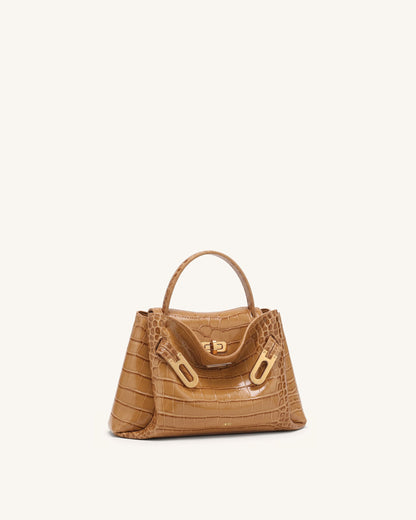 Rhea Small Double Buckle Shoulder Bag - Light Brown Croc | JW PEI