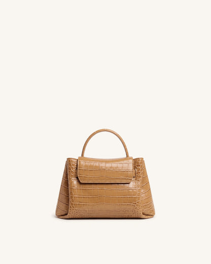 Rhea Small Double Buckle Shoulder Bag - Light Brown Croc | JW PEI