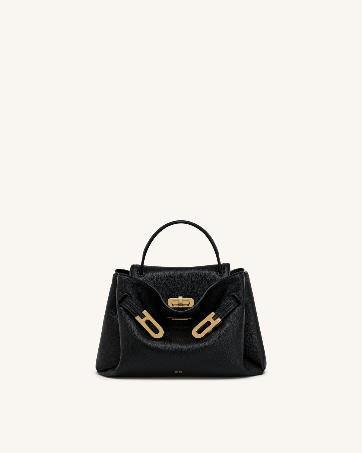 Rhea Small Pebbled Double Buckle Shoulder Bag - Black | JW PEI