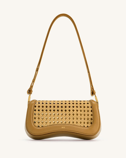 Joy Faux Bamboo Woven Shoulder Bag - Brown | JW PEI