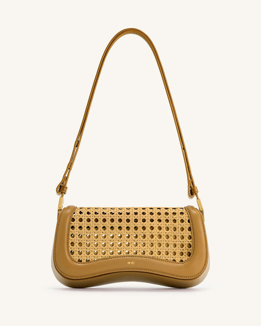 Joy Faux Bamboo Woven Shoulder Bag - Brown | JW PEI