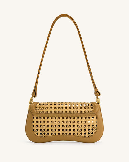 Joy Faux Bamboo Woven Shoulder Bag - Brown | JW PEI