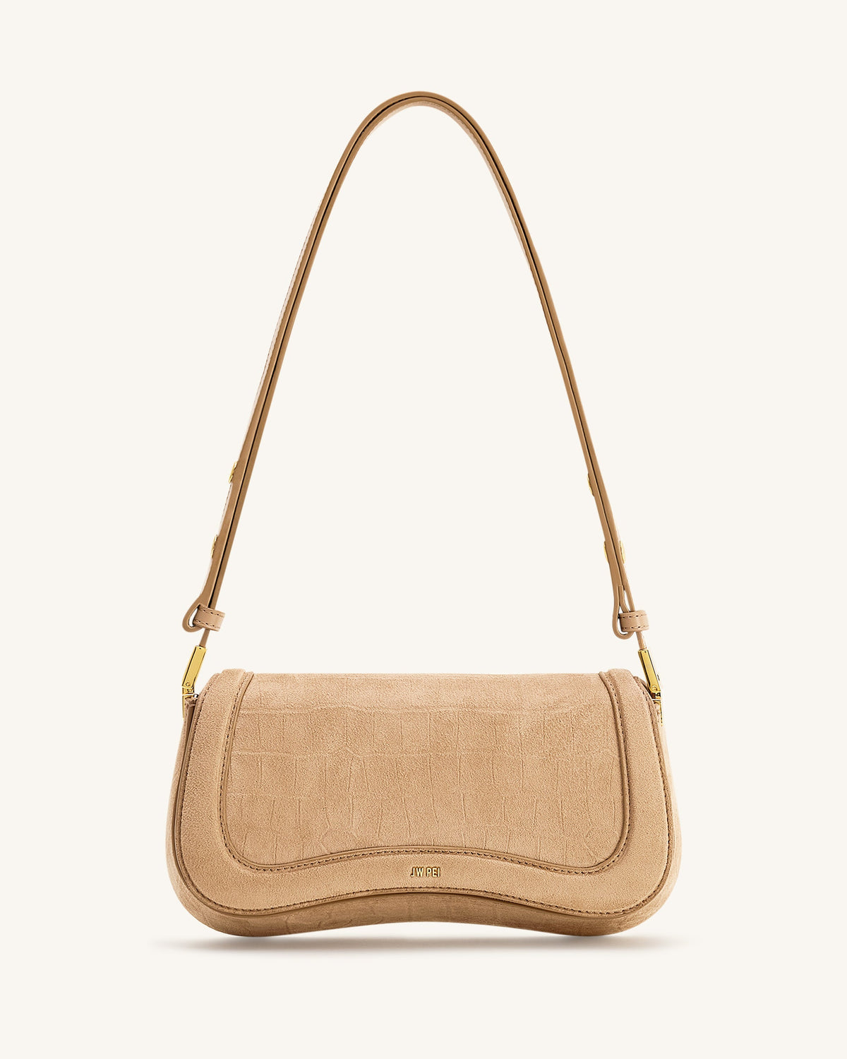 Joy Croc-Embossed Faux Suede Shoulder Bag - Beige | JW PEI