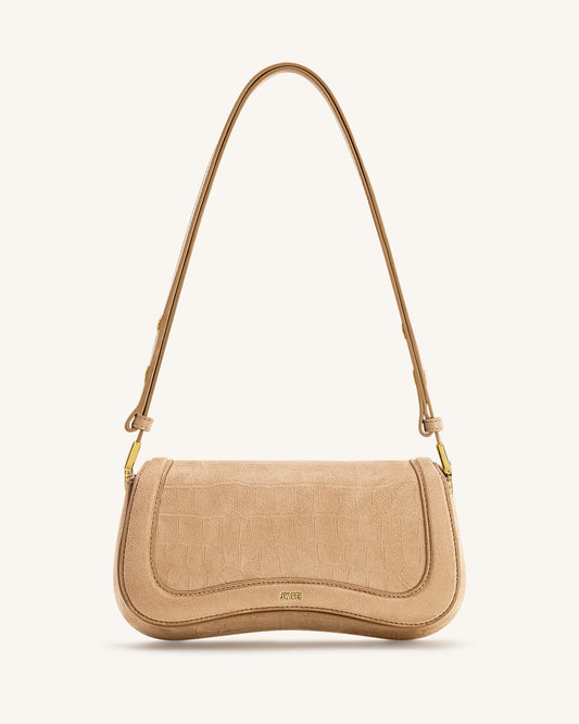 Joy Croc-Embossed Faux Suede Shoulder Bag - Beige | JW PEI