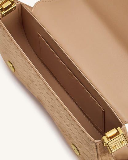 Joy Croc-Embossed Faux Suede Shoulder Bag - Beige | JW PEI