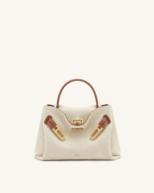 Rhea Small Double Buckle Shoulder Bag - Brown Canvas | JW PEI