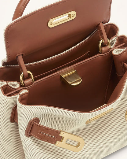Rhea Small Double Buckle Shoulder Bag - Brown Canvas | JW PEI