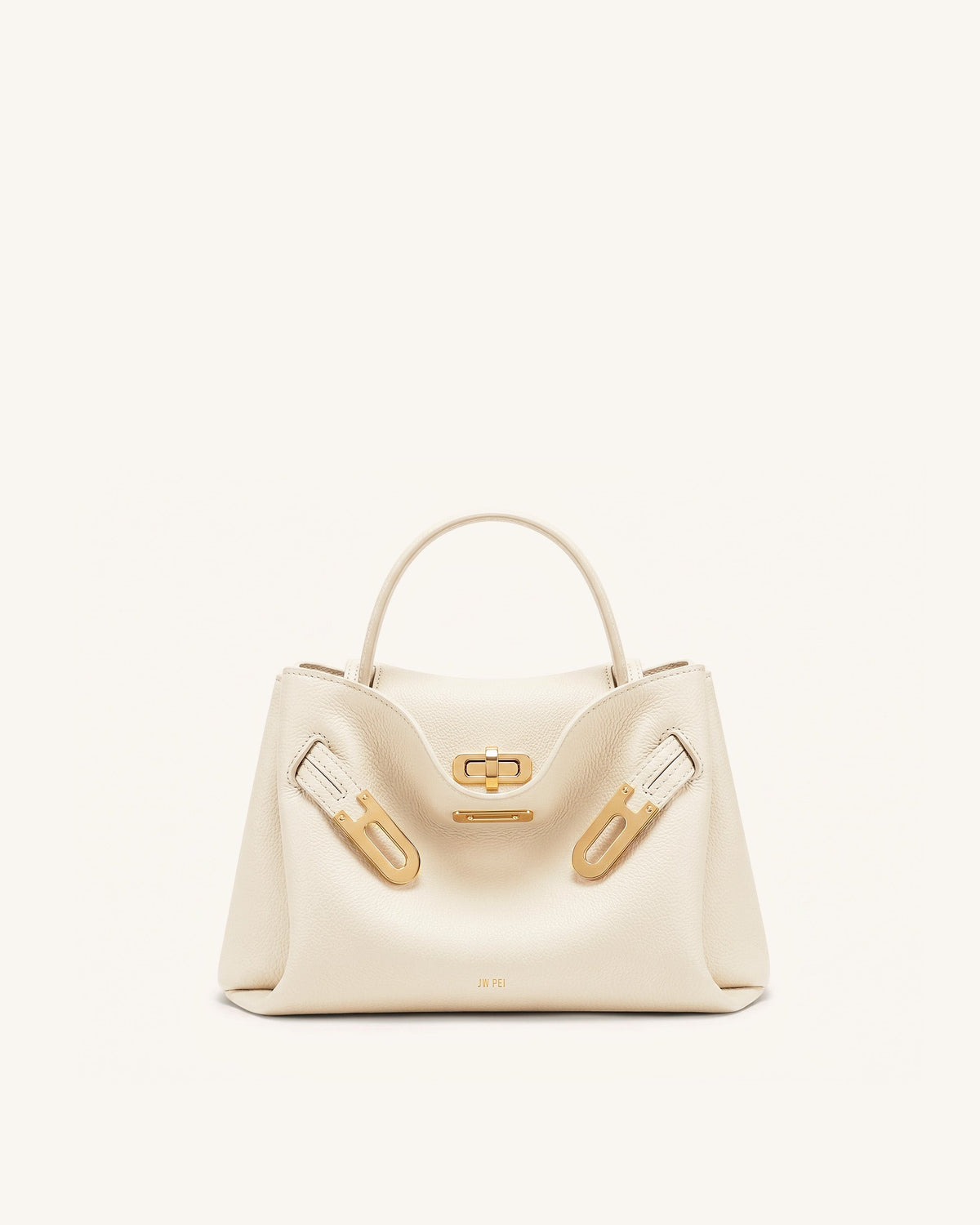 Rhea Small Pebbled Double Buckle Shoulder Bag - White | JW PEI