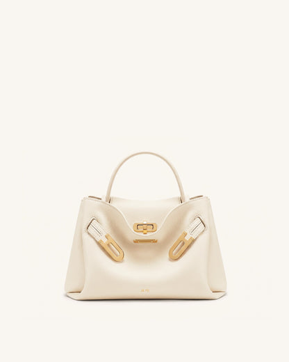 Rhea Small Pebbled Double Buckle Shoulder Bag - White | JW PEI