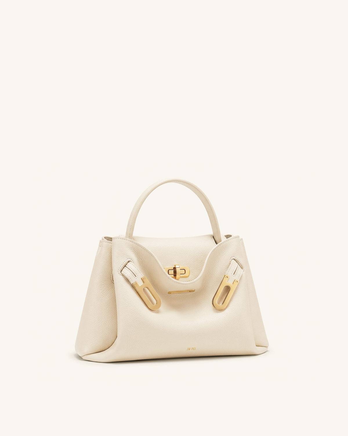 Rhea Small Pebbled Double Buckle Shoulder Bag - White | JW PEI