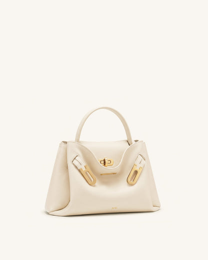 Rhea Small Pebbled Double Buckle Shoulder Bag - White | JW PEI