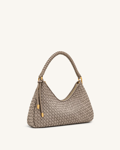 Lorena Woven Faux Suede Shoulder Bag - Stone Taupe | JW PEI