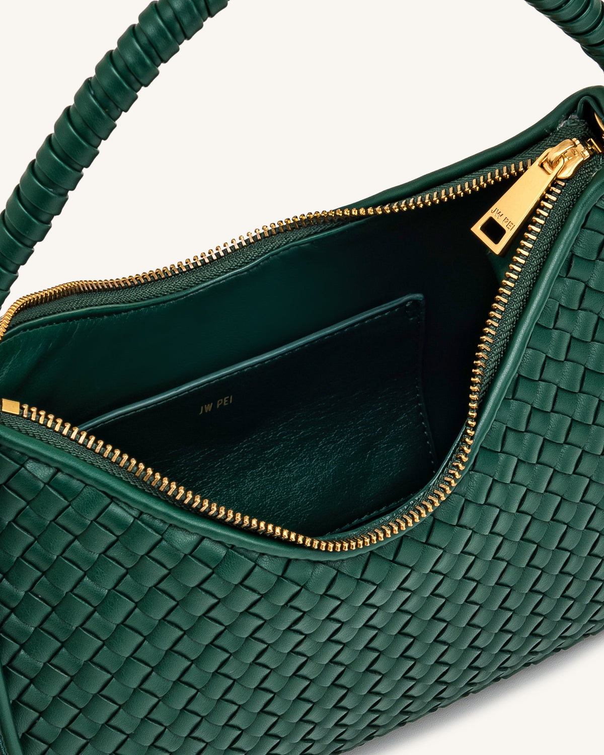 Lorena Woven Shoulder Bag - Emerald Green | JW PEI
