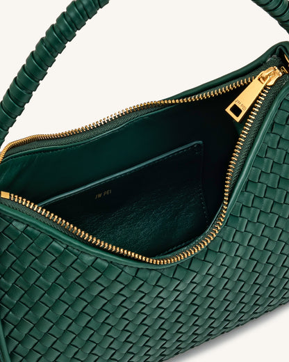 Lorena Woven Shoulder Bag - Emerald Green | JW PEI
