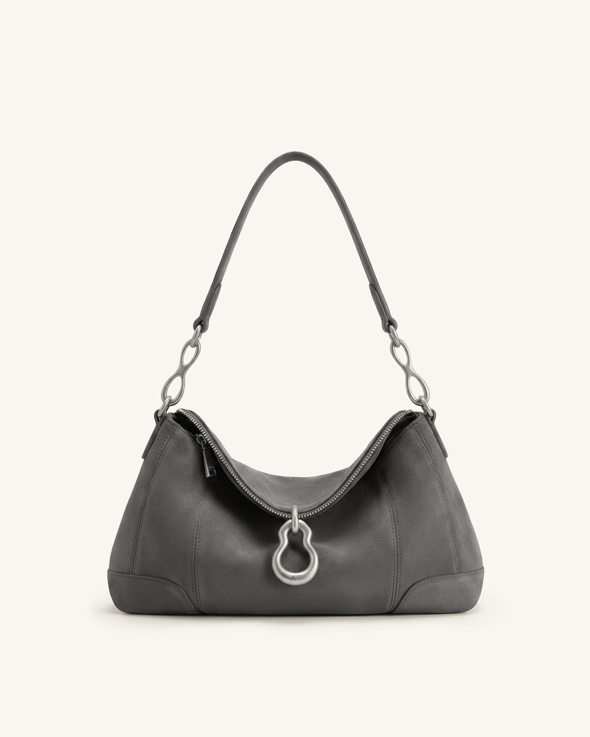 Jayla Faux Suede Metal Pendant Embellished Shoulder Bag - Dark Grey | JW PEI