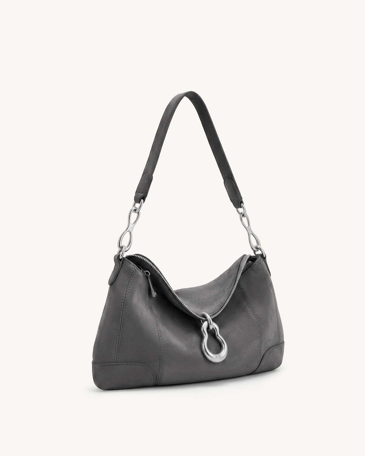 Jayla Faux Suede Metal Pendant Embellished Shoulder Bag - Dark Grey | JW PEI