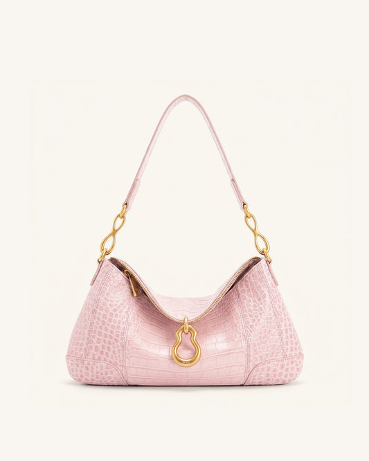 Jayla Metal Pendant Embellished Shoulder Bag - Pink Croc | JW PEI