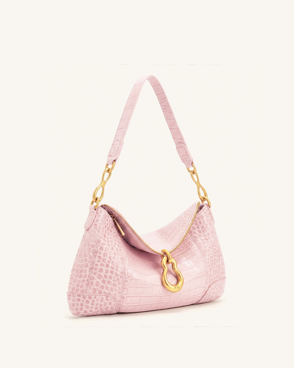 Jayla Metal Pendant Embellished Shoulder Bag - Pink Croc | JW PEI